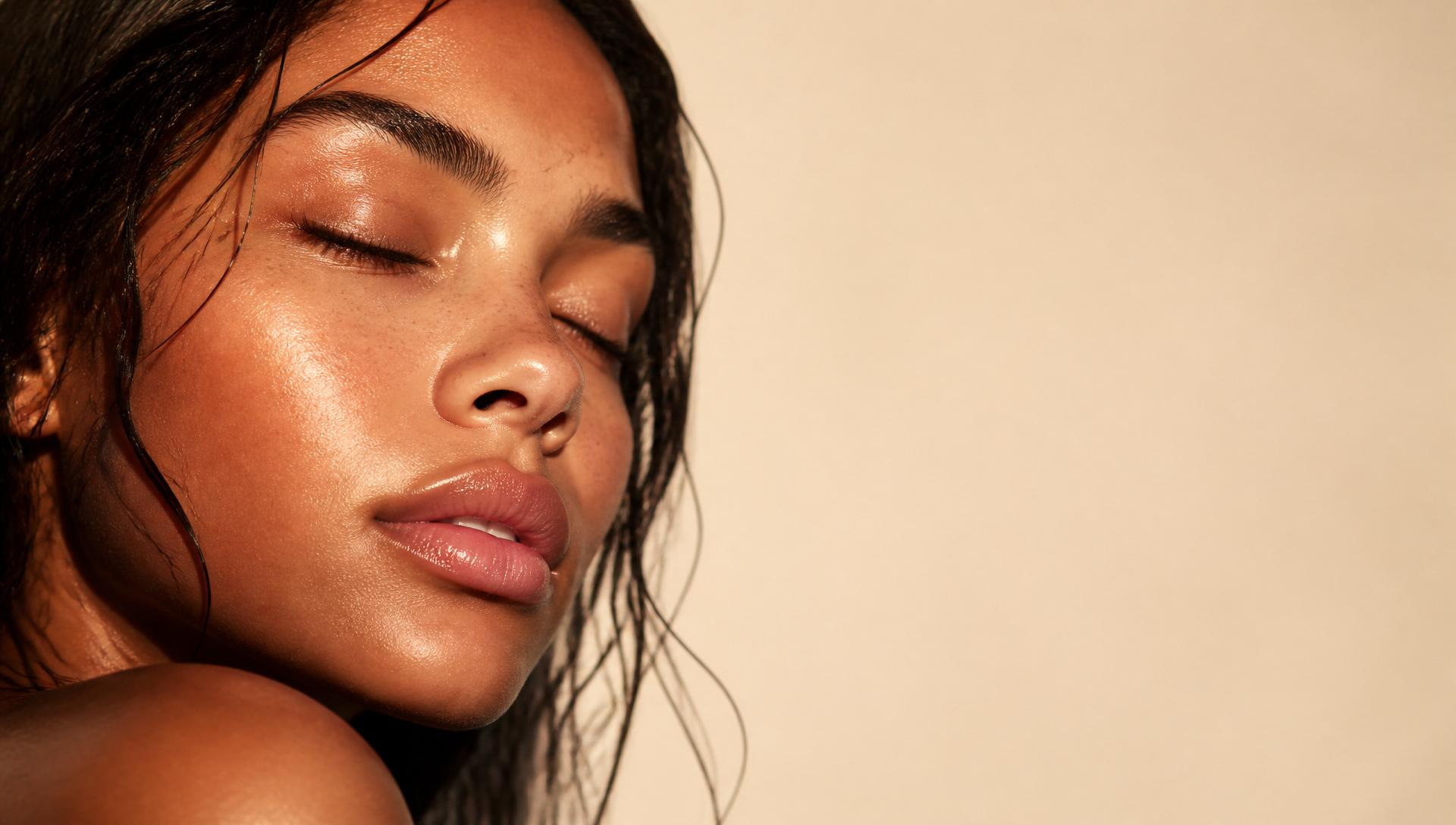 Close-up beauty portrait with luminous skin